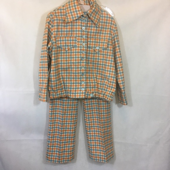 VTG 1970’s Wool Check 2 PC Bell Bottom Pant Suit